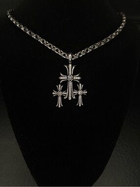 Chrome Hearts Cemetery Diamond Studded Floral Cross Paper Chain Unisex Necklace